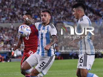 Leandro Paredes and Thiago Almada of Argentina participate in an International Friendly match between Argentina and Panama at Estadio Mas Mo...