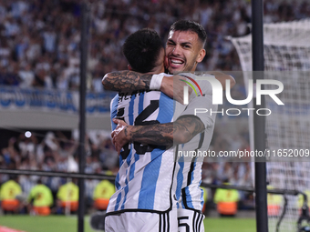 Leandro Paredes and Thiago Almada of Argentina celebrate their team's goal in an International Friendly match between Argentina and Panama a...