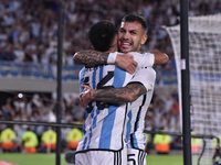 Leandro Paredes and Thiago Almada of Argentina celebrate their team's goal in an International Friendly match between Argentina and Panama a...