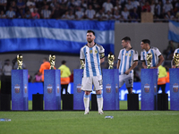 Lionel Messi and his teammates celebrate the World Champions title after an International Friendly match between Argentina and Panama at Est...