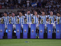 Argentina's players celebrate the World Champions title after an International Friendly match between Argentina and Panama at Estadio Mas Mo...