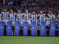 Argentina's players celebrate the World Champions title after an International Friendly match between Argentina and Panama at Estadio Mas Mo...