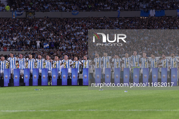 Argentina's players celebrate the World Champions title after an International Friendly match between Argentina and Panama at Estadio Mas Mo...