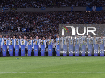 Argentina's players celebrate the World Champions title after an International Friendly match between Argentina and Panama at Estadio Mas Mo...