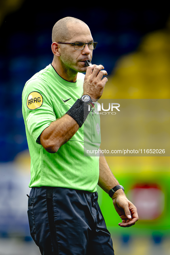 The referee officiates during the friendly match between RKC and Go Ahead Eagles at the Mandemakers Stadium for the Dutch Eredivisie season...