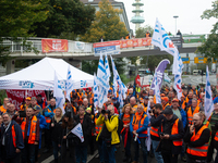 Members of the EVG railway workers rally against the federal transportation minister's decision to found Infrago instead of improving and re...