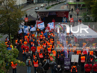 Members of the EVG railway workers rally against the federal transportation minister's decision to found Infrago instead of improving and re...