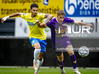 RKC player Richonell Margaret and Go Ahead Eagles player Pim Saathof participate in the friendly match between RKC and Go Ahead Eagles at th...