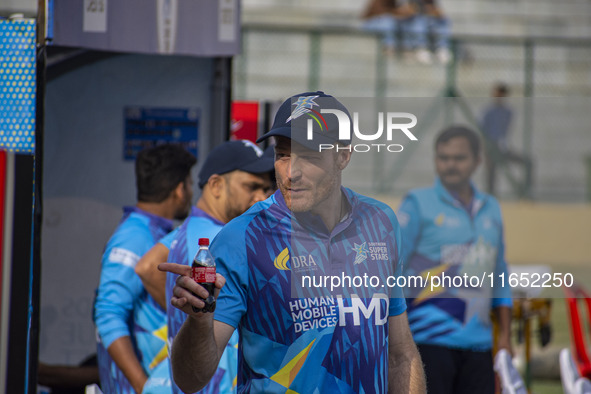 New Zealand's Martin Guptill participates in the Legends League Cricket match between Toyam Hyderabad and Southern Super Stars in Srinagar,...