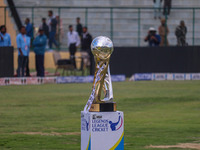 A detailed view of the Legends League Cricket Trophy during the Legends League Cricket match between Toyam Hyderabad and Southern Super Star...