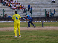 New Zealand's Martin Guptill plays a shot during the Legends League Cricket match between Toyam Hyderabad and Southern Super Stars in Srinag...