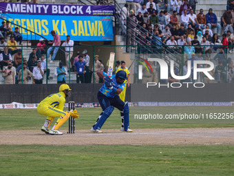 Zimbabwe's Hamilton Masakadza plays a shot during the Legends League Cricket match between Toyam Hyderabad and Southern Super Stars in Srina...