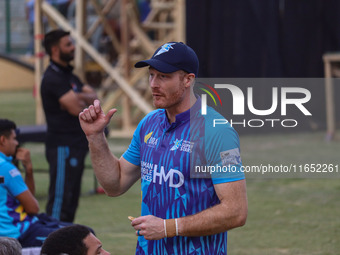 New Zealand's Martin Guptill participates in the Legends League Cricket match between Toyam Hyderabad and Southern Super Stars in Srinagar,...