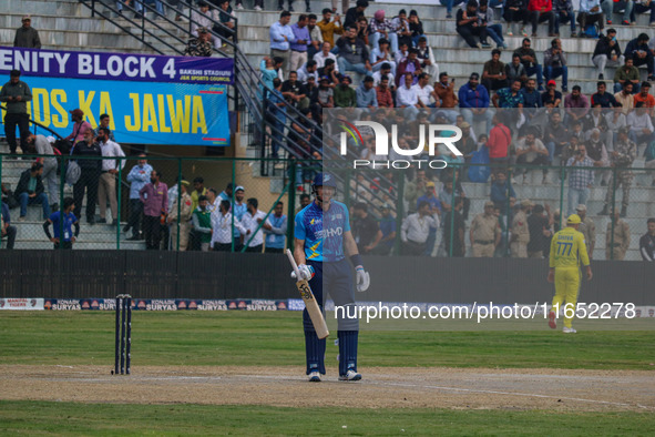 New Zealand's Martin Guptill participates in the Legends League Cricket match between Toyam Hyderabad and Southern Super Stars in Srinagar,...