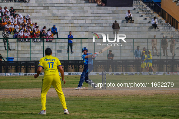 New Zealand's Martin Guptill plays a shot during the Legends League Cricket match between Toyam Hyderabad and Southern Super Stars in Srinag...