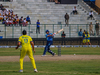 New Zealand's Martin Guptill plays a shot during the Legends League Cricket match between Toyam Hyderabad and Southern Super Stars in Srinag...