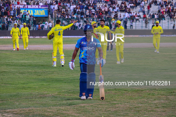 India's Pawan Negi participates in the Legends League Cricket match between Toyam Hyderabad and Southern Super Stars in Srinagar, Jammu and...