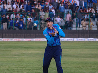 New Zealand's Martin Guptill fields during the Legends League Cricket match between Toyam Hyderabad and Southern Super Stars in Srinagar, Ja...