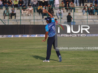 Sri Lanka's Jeevan Mendis bowls during the Legends League Cricket match between Toyam Hyderabad and Southern Super Stars in Srinagar, Jammu...