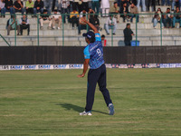 Sri Lanka's Jeevan Mendis bowls during the Legends League Cricket match between Toyam Hyderabad and Southern Super Stars in Srinagar, Jammu...