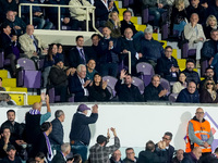 Adiran Mutu former player of ACF Fiorentina in the stands with Rocco Commisso president of ACF Fiorentina during the Serie A Enilive match b...