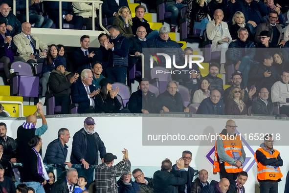 Adiran Mutu former player of ACF Fiorentina in the stands with Rocco Commisso president of ACF Fiorentina during the Serie A Enilive match b...