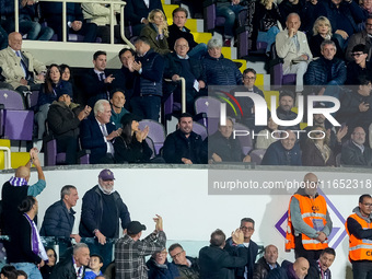 Adiran Mutu former player of ACF Fiorentina in the stands with Rocco Commisso president of ACF Fiorentina during the Serie A Enilive match b...