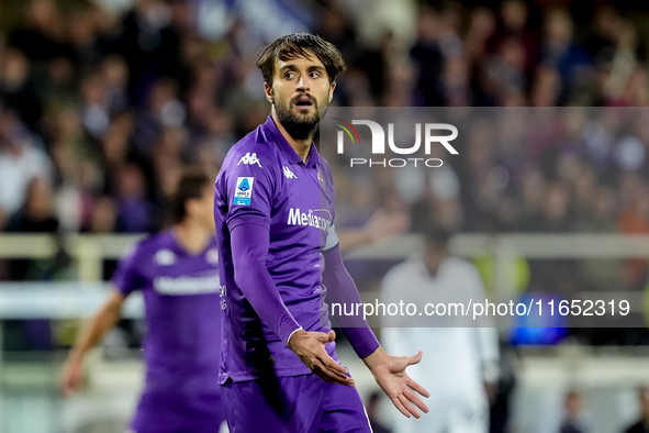 Luca Ranieri of ACF Fiorentina reacts during the Serie A Enilive match between ACF Fiorentina and AC Milan at Stadio Artemio Franchi on Octo...