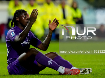 Moise Kean of ACF Fiorentina reacts during the Serie A Enilive match between ACF Fiorentina and AC Milan at Stadio Artemio Franchi on Octobe...