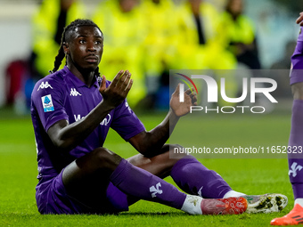 Moise Kean of ACF Fiorentina reacts during the Serie A Enilive match between ACF Fiorentina and AC Milan at Stadio Artemio Franchi on Octobe...