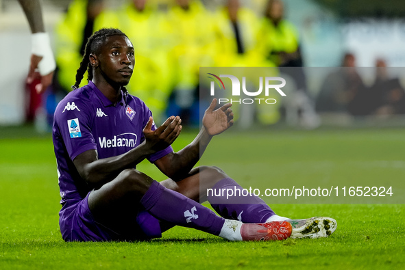 Moise Kean of ACF Fiorentina reacts during the Serie A Enilive match between ACF Fiorentina and AC Milan at Stadio Artemio Franchi on Octobe...