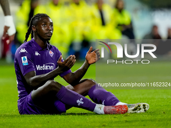 Moise Kean of ACF Fiorentina reacts during the Serie A Enilive match between ACF Fiorentina and AC Milan at Stadio Artemio Franchi on Octobe...