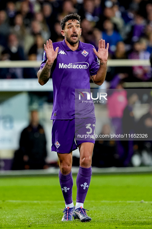 Danilo Cataldi of ACF Fiorentina reacts during the Serie A Enilive match between ACF Fiorentina and AC Milan at Stadio Artemio Franchi on Oc...