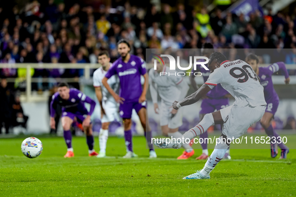 Tammy Abraham of AC Milan misses the penalty kick during the Serie A Enilive match between ACF Fiorentina and AC Milan at Stadio Artemio Fra...