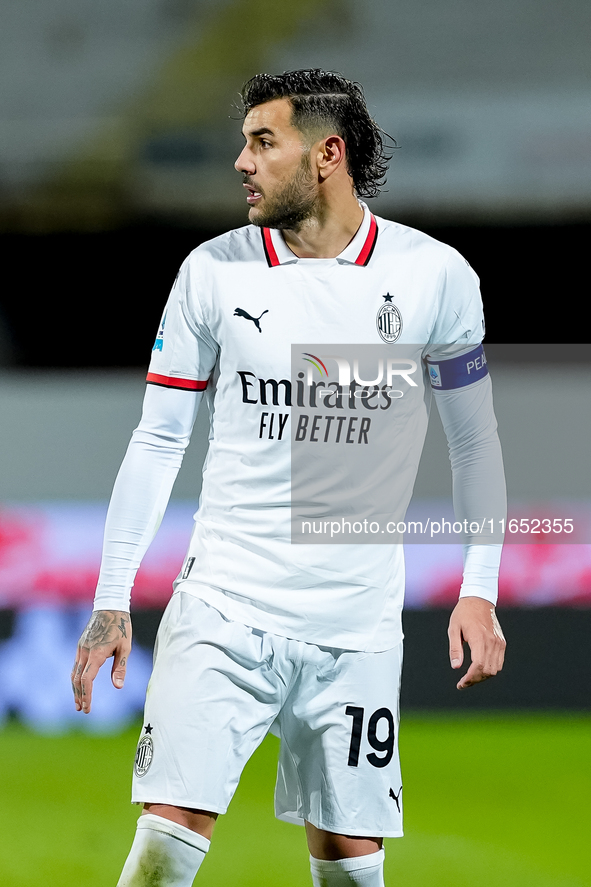 Theo Hernandez of AC Milan looks on during the Serie A Enilive match between ACF Fiorentina and AC Milan at Stadio Artemio Franchi on Octobe...