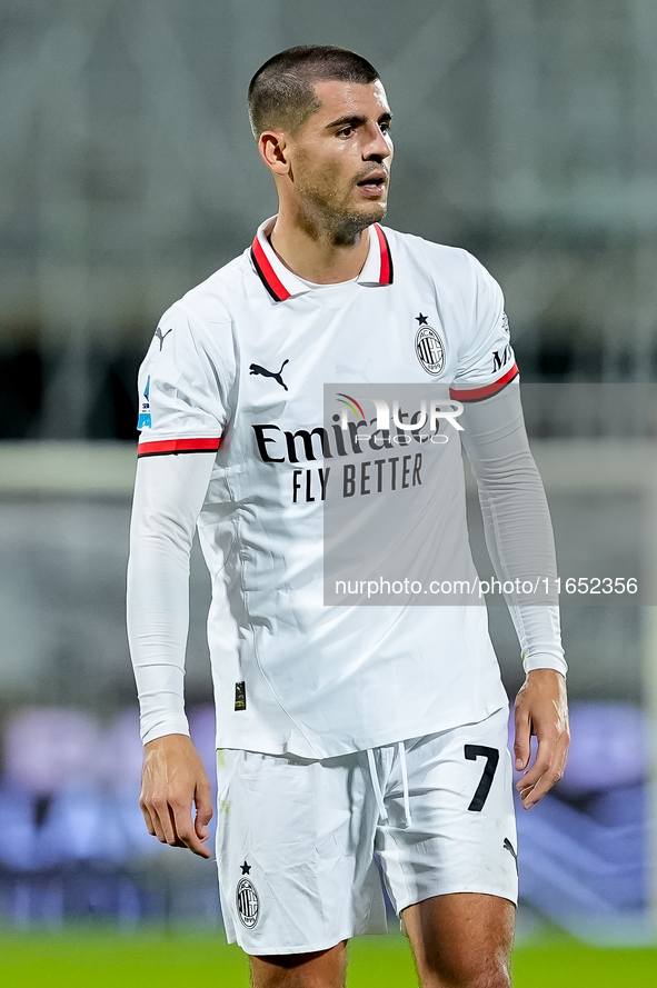 Alvaro Morata of AC Milan looks on during the Serie A Enilive match between ACF Fiorentina and AC Milan at Stadio Artemio Franchi on October...