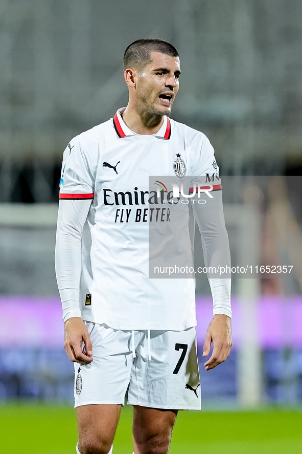 Alvaro Morata of AC Milan looks on during the Serie A Enilive match between ACF Fiorentina and AC Milan at Stadio Artemio Franchi on October...