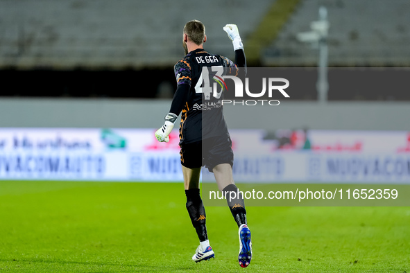 David De Gea of ACF Fiorentina celebrates after Albert Gudmundsson scored second goal during the Serie A Enilive match between ACF Fiorentin...