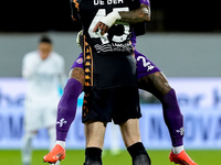 David De Gea of ACF Fiorentina celebrates with Dodo  after Albert Gudmundsson scored second goal during the Serie A Enilive match between AC...