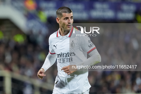 Alvaro Morata of AC Milan looks on during the Serie A Enilive match between ACF Fiorentina and AC Milan at Stadio Artemio Franchi on October...