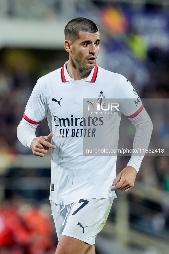 Alvaro Morata of AC Milan looks on during the Serie A Enilive match between ACF Fiorentina and AC Milan at Stadio Artemio Franchi on October...