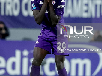 Moise Kean of ACF Fiorentina looks dejected during the Serie A Enilive match between ACF Fiorentina and AC Milan at Stadio Artemio Franchi o...