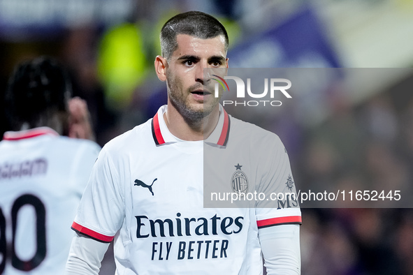 Alvaro Morata of AC Milan looks on during the Serie A Enilive match between ACF Fiorentina and AC Milan at Stadio Artemio Franchi on October...