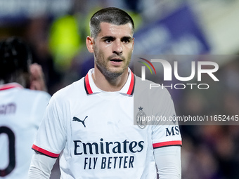 Alvaro Morata of AC Milan looks on during the Serie A Enilive match between ACF Fiorentina and AC Milan at Stadio Artemio Franchi on October...