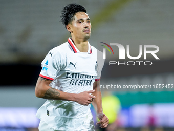 Tijjani Reijnders of AC Milan looks on during the Serie A Enilive match between ACF Fiorentina and AC Milan at Stadio Artemio Franchi on Oct...