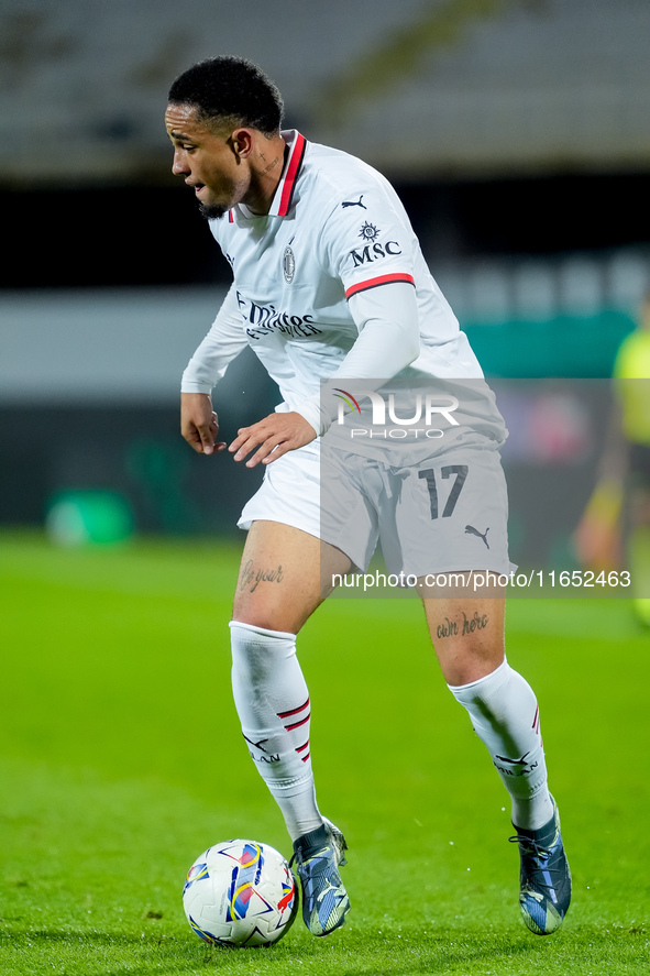 Noah Okafor of AC Milan during the Serie A Enilive match between ACF Fiorentina and AC Milan at Stadio Artemio Franchi on October 06, 2024 i...