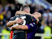 David De Gea of ACF Fiorentina celebrates the victory with Edoardo Bove during the Serie A Enilive match between ACF Fiorentina and AC Milan...