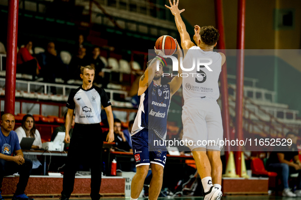 MACIEJ GARWOL participates in a Polish 2nd Division game between Young Slask Wroclaw and Pogon in Wroclaw, Poland, on October 9, 2024. 