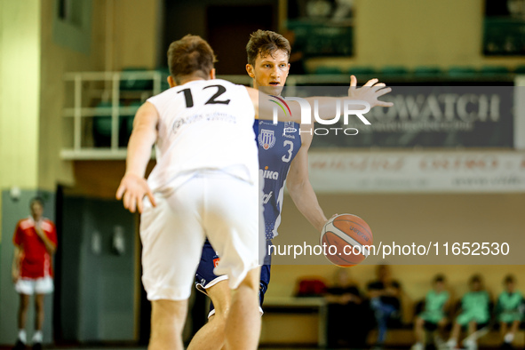 Jakub Sadowski participates in a Polish 2nd Division game between Young Slask Wroclaw and Pogon in Wroclaw, Poland, on October 9, 2024. 