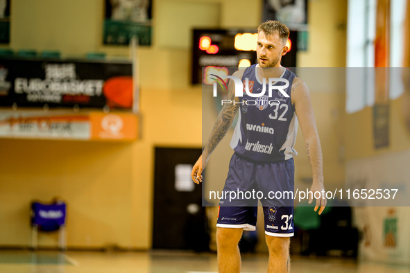 Patryk Garwol participates in a Polish 2nd Division game between Young Slask Wroclaw and Pogon in Wroclaw, Poland, on October 9, 2024. 